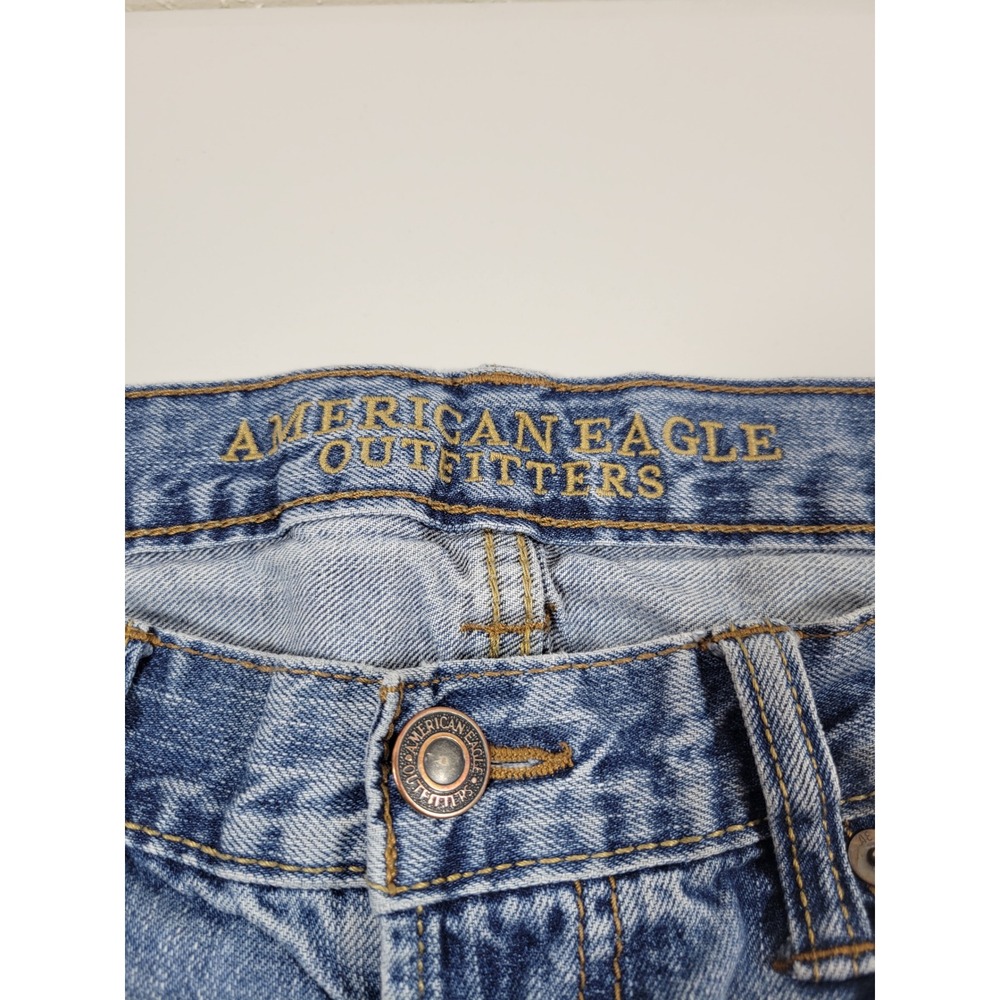 American Eagle Jeans Mens 34x32 Light Wash Good Original Straight Distressed - Picture 5 of 9